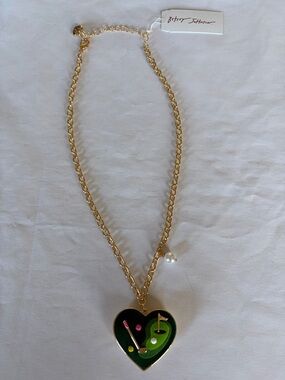 Betsey Johnson Gold Plated Heart Golf Pendant and Pearl Necklace NWT